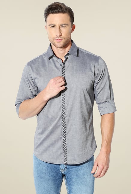 Van Heusen Grey Slim Fit Solid Shirt Van Heusen Grey Slim Fit Solid Shirt
