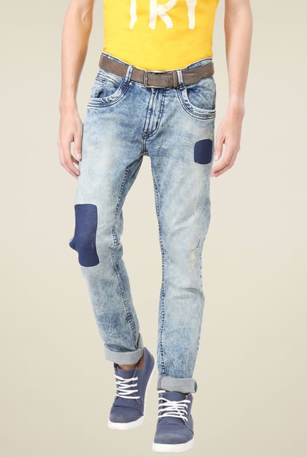 People Blue Slim Fit Heavily Washed Jeans People Blue Slim Fit Heavily Washed Jeans