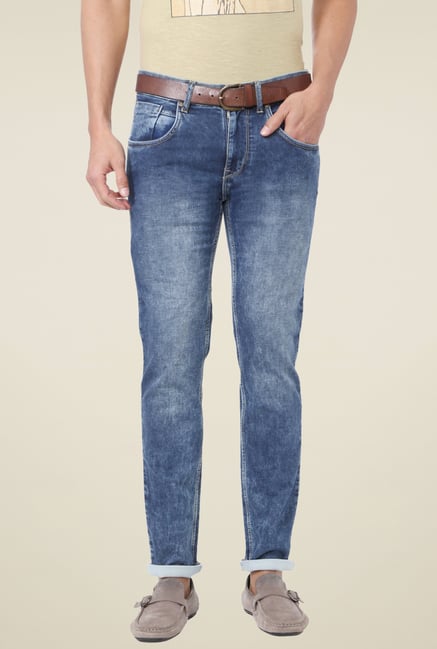 People Blue Heavily Washed Slim Fit Jeans People Blue Heavily Washed Slim Fit Jeans