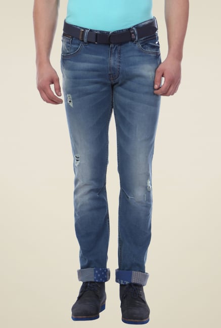 Van Heusen Blue Lightly Washed Ripped Jeans Van Heusen Blue Lightly Washed Ripped Jeans