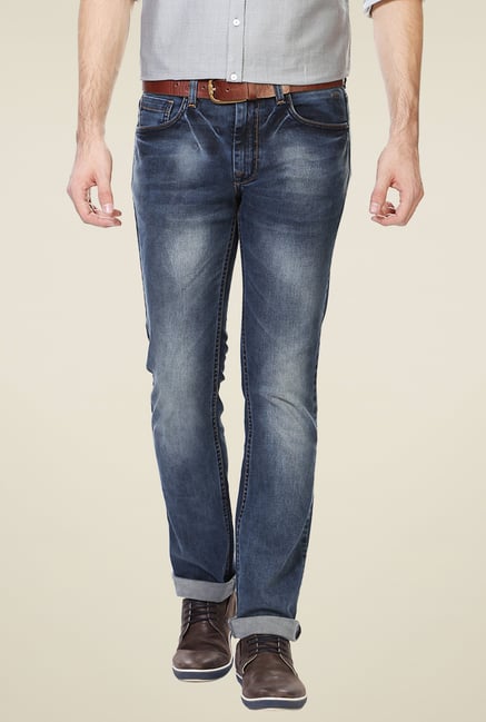 Van Heusen Denim Blue Heavily Washed Mid Rise Jeans Van Heusen Denim Blue Heavily Washed Mid Rise Jeans