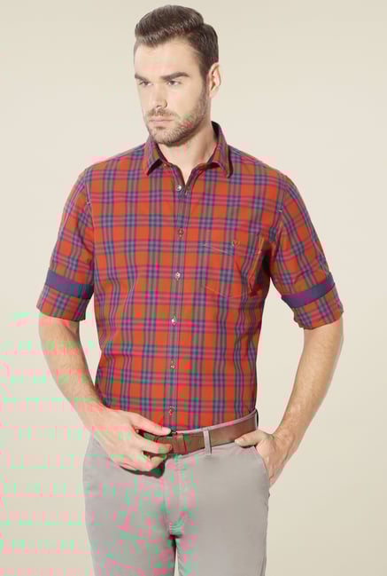 Van Heusen Orange Checks Shirt Van Heusen Orange Checks Shirt