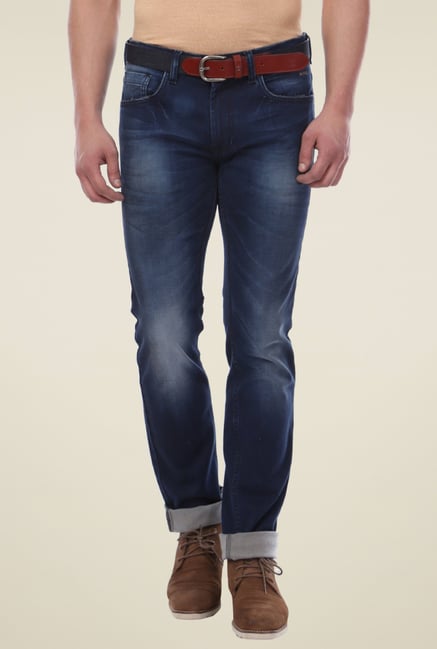 Van Heusen Navy Mid Rise Heavily Washed Jeans Van Heusen Navy Mid Rise Heavily Washed Jeans