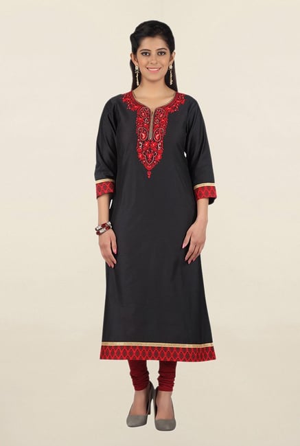 Jashn Black Embroidered Cotton Kurta Jashn Black Embroidered Cotton Kurta
