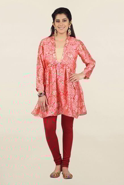 Jashn Coral Printed Satin Tunic Jashn Coral Printed Satin Tunic
