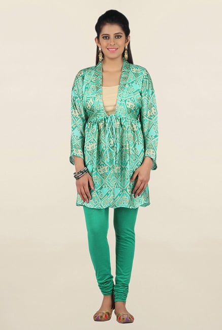 Jashn Green Printed Satin Tunic Jashn Green Printed Satin Tunic