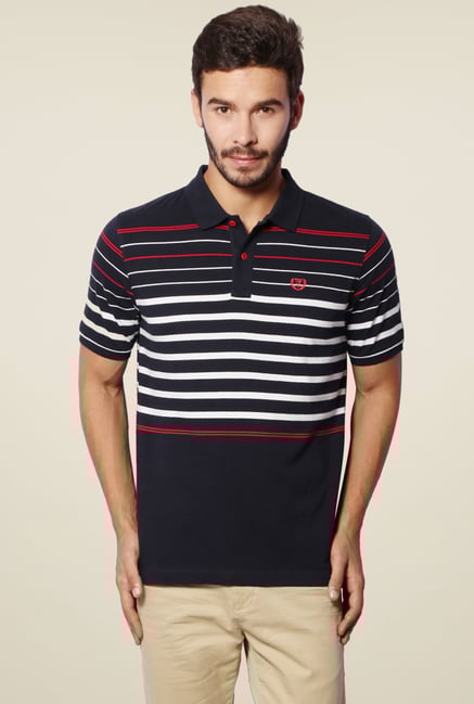 Van Heusen Navy Striped Slim Fit Polo T-Shirt Van Heusen Navy Striped Slim Fit Polo T-Shirt