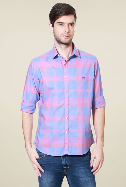 Van Heusen Sky Blue Checks Cotton Shirt Van Heusen Sky Blue Checks Cotton Shirt