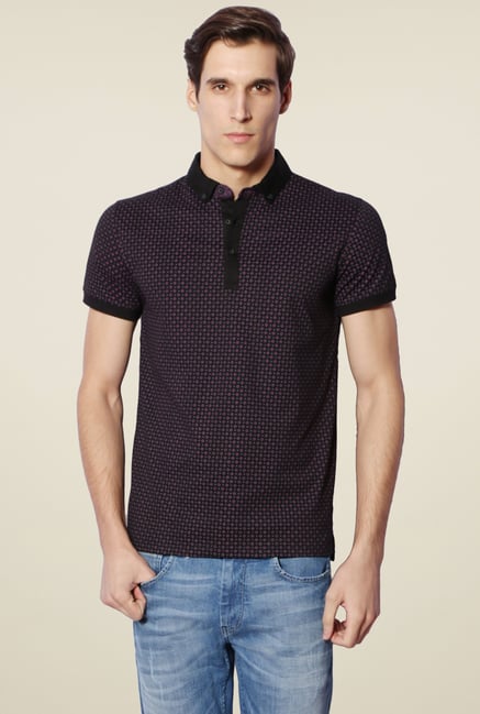 Van Heusen Black & Purple Printed Cotton T-Shirt Van Heusen Black & Purple Printed Cotton T-Shirt
