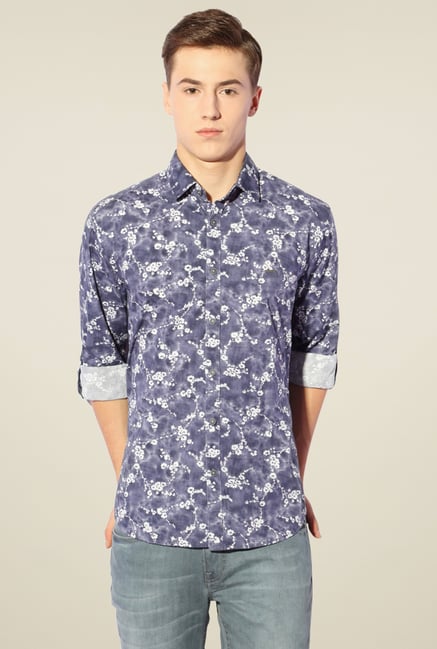 Van Heusen Stone Blue Printed Cotton Shirt Van Heusen Stone Blue Printed Cotton Shirt