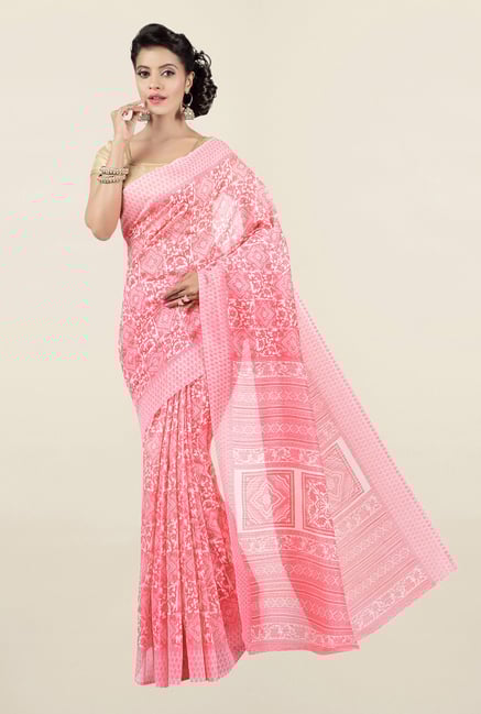 Jashn Pink Printed Tussar Saree Jashn Pink Printed Tussar Saree