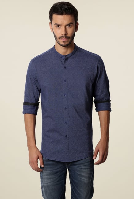 Van Heusen Navy Band Collar Cotton Shirt Van Heusen Navy Band Collar Cotton Shirt
