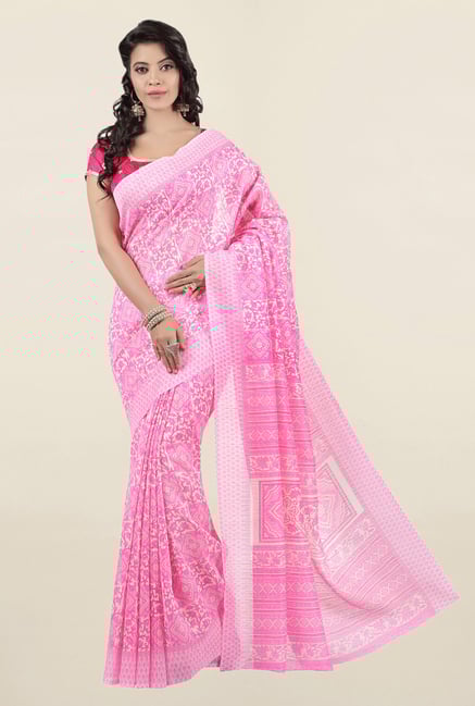 Jashn Pink Printed Tussar Saree Jashn Pink Printed Tussar Saree