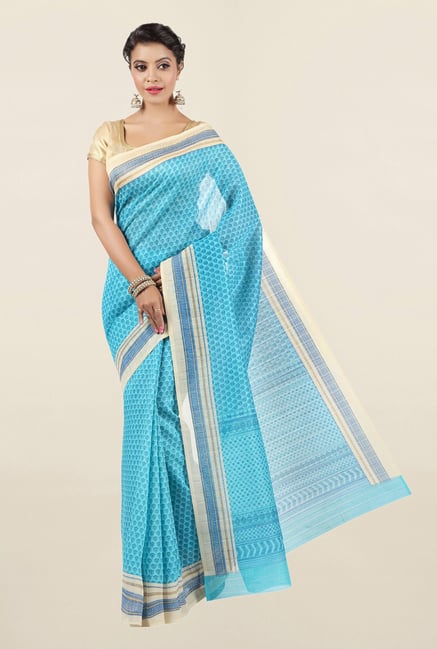 Jashn Turquoise Printed Tussar Saree Jashn Turquoise Printed Tussar Saree