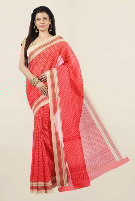 Jashn Coral Printed Tussar Saree Jashn Coral Printed Tussar Saree