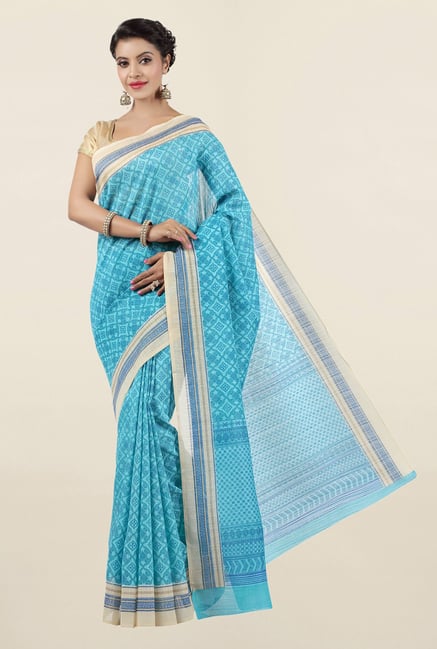 Jashn Turquoise Printed Tussar Saree Jashn Turquoise Printed Tussar Saree