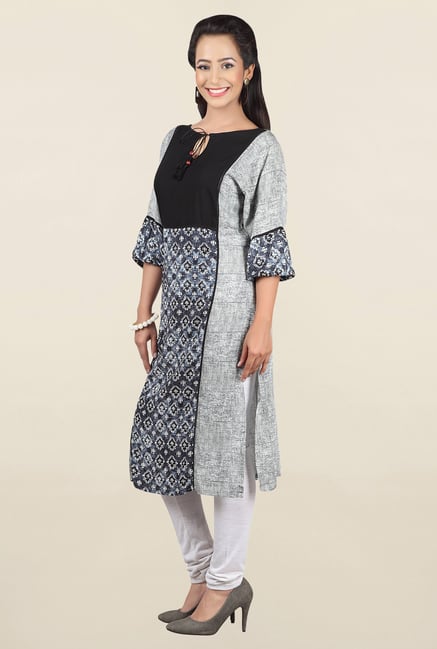 Jashn Grey Printed Rayon Kurta Jashn Grey Printed Rayon Kurta