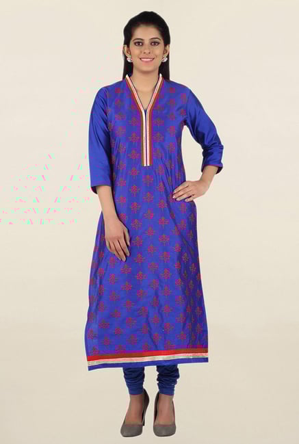 Jashn Blue Embroidered Cotton Kurta Jashn Blue Embroidered Cotton Kurta