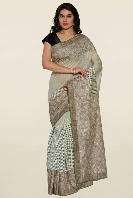 Jashn Olive Printed Tussar Saree Jashn Olive Printed Tussar Saree