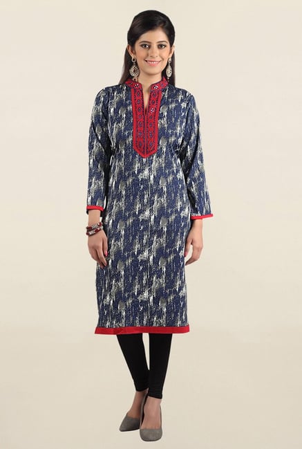 Jashn Navy Printed Crepe Kurta Jashn Navy Printed Crepe Kurta