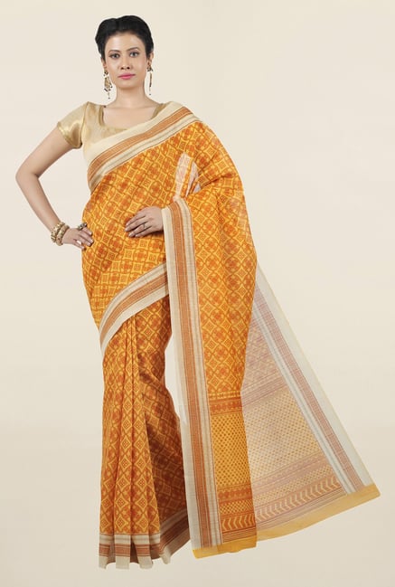 Jashn Mustard Printed Tussar Saree Jashn Mustard Printed Tussar Saree