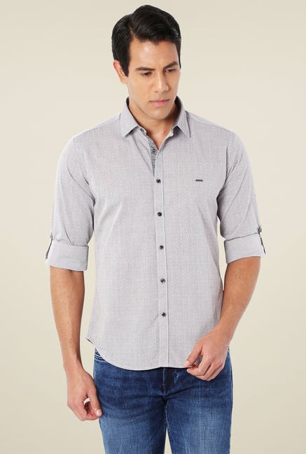 Van Heusen Grey Slim Fit Printed Shirt Van Heusen Grey Slim Fit Printed Shirt