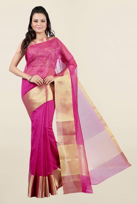 Jashn Magenta Solid Chanderi Saree Jashn Magenta Solid Chanderi Saree
