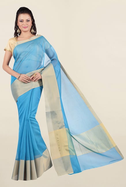 Jashn Turquoise Solid Chanderi Saree Jashn Turquoise Solid Chanderi Saree