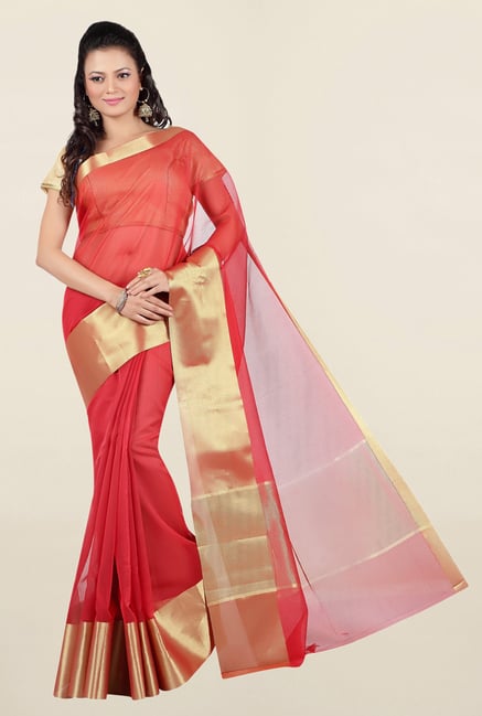 Jashn Red Solid Chanderi Saree Jashn Red Solid Chanderi Saree