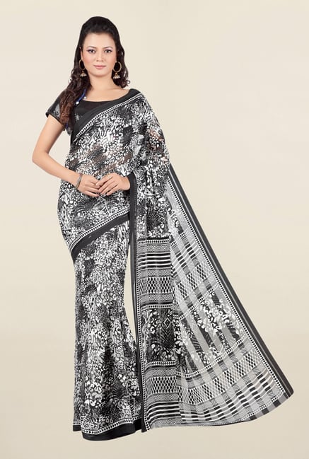 Jashn White & Black Printed Chiffon Saree Jashn White & Black Printed Chiffon Saree