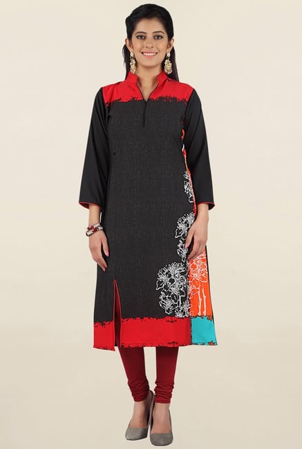 Jashn Black Printed Crepe Kurta Jashn Black Printed Crepe Kurta