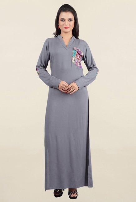 Jashn Grey Solid Rayon Kurta Jashn Grey Solid Rayon Kurta