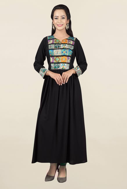 Jashn Black Printed Rayon Kurta Jashn Black Printed Rayon Kurta
