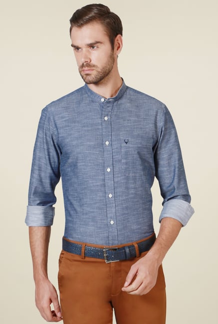 Allen Solly Steel Blue Band Collar Shirt Allen Solly Steel Blue Band Collar Shirt