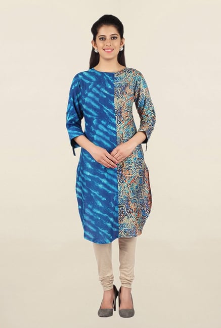 Jashn Blue Printed Cotton Tunic Jashn Blue Printed Cotton Tunic