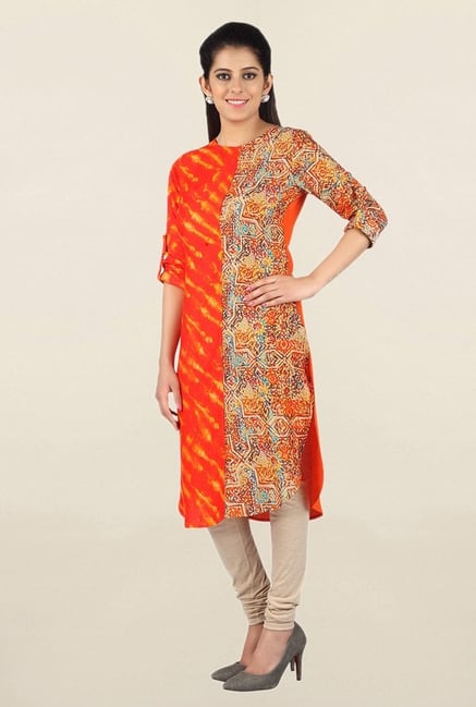 Jashn Orange Printed Cotton Tunic Jashn Orange Printed Cotton Tunic