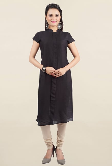 Jashn Black Solid Viscose Kurta Jashn Black Solid Viscose Kurta