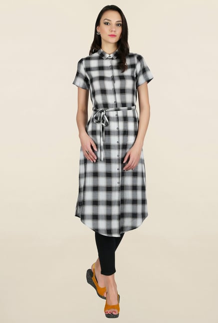 Juniper Black & Beige Checks Kurta Juniper Black & Beige Checks Kurta