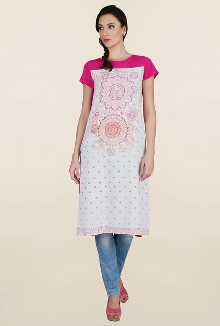 Juniper Pink & White Printed Kurta Juniper Pink & White Printed Kurta