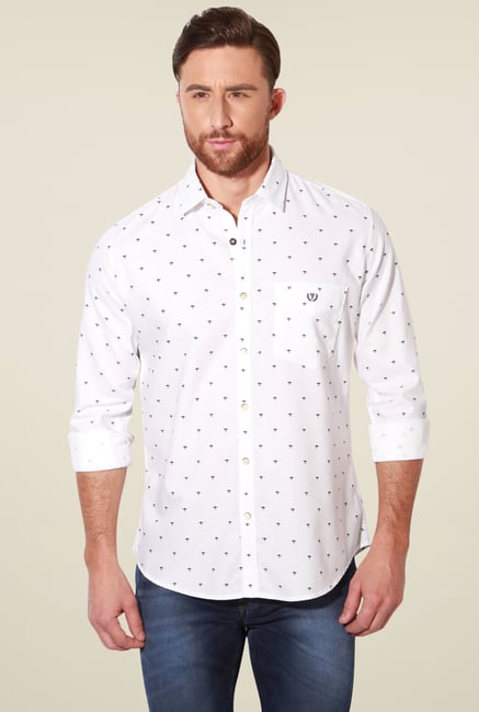 Van Heusen White Slim Fit Cotton Printed Shirt Van Heusen White Slim Fit Cotton Printed Shirt