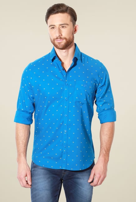 Van Heusen Blue Slim Fit Printed Cotton Shirt Van Heusen Blue Slim Fit Printed Cotton Shirt