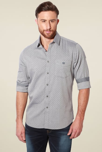 Van Heusen Grey Slim Fit Printed Cotton Shirt Van Heusen Grey Slim Fit Printed Cotton Shirt