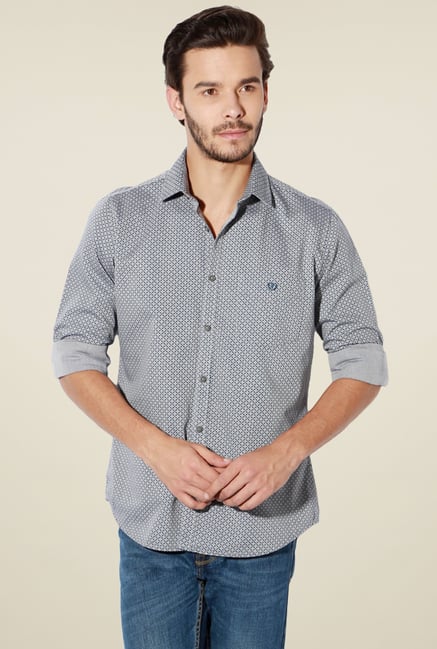 Van Heusen Grey Full Sleeves Printed Cotton Shirt Van Heusen Grey Full Sleeves Printed Cotton Shirt
