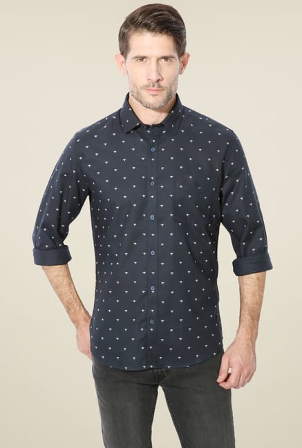 Van Heusen Navy Printed Regular Fit Full Sleeves Shirt Van Heusen Navy Printed Regular Fit Full Sleeves Shirt