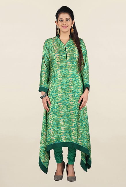 Jashn Green Printed Satin Kurta Jashn Green Printed Satin Kurta