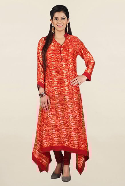Jashn Orange Printed Satin Kurta Jashn Orange Printed Satin Kurta