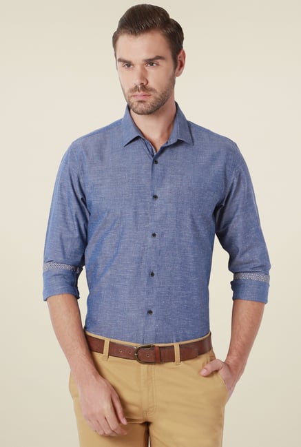 Peter England Dark Blue Comfort Fit Linen Blend Shirt Peter England Dark Blue Comfort Fit Linen Blend Shirt