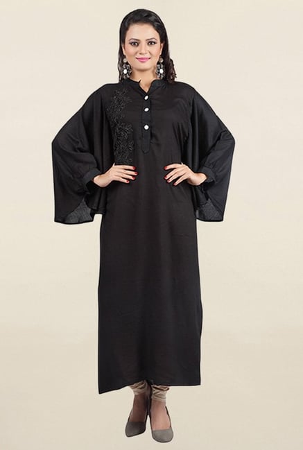 Jashn Black Embroidered Rayon Kurta Jashn Black Embroidered Rayon Kurta
