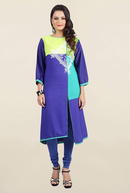 Jashn Blue Printed Crepe Kurta Jashn Blue Printed Crepe Kurta