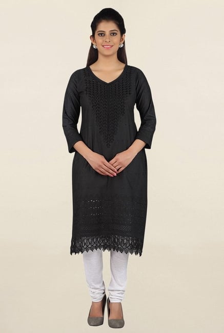 Jashn Black Embroidered Cotton Kurta Jashn Black Embroidered Cotton Kurta